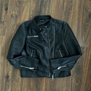 Zara Black Leather Biker Jacket L